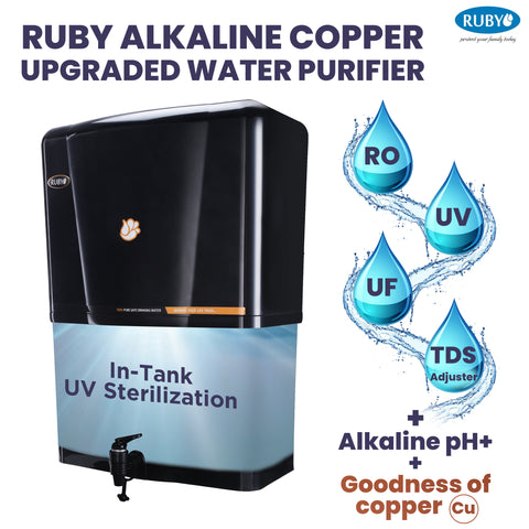 Ruby Alkaline Black Water Purifier with Copper RO UV UF with TDS adjustment (TDS meter free)