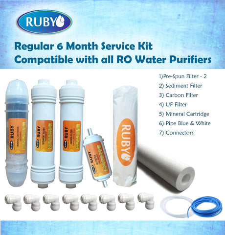 Ruby Regular RO series service Kit Compatible with all Domestic RO water purifiers Suitable for 6 months maintainence(Pre-Spun Filter,Sediment Filter,Carbon and UF Filter,Mineral Cartridge,Connectors)