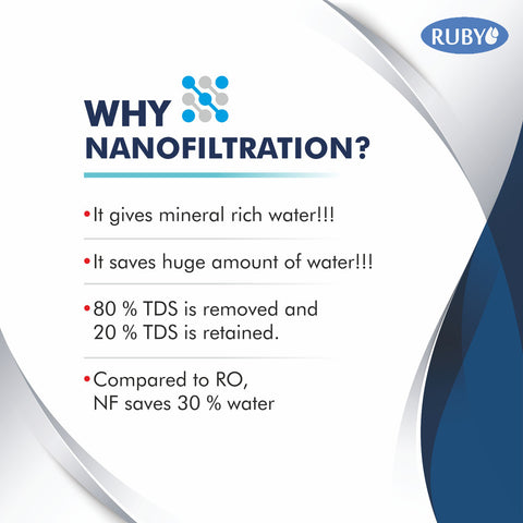 Ruby Water Purifier with NF (Nano filteration) for water with less than TDS 900 PPM Carbon with Copper+ Sediment filter+UV+TDS Control 9 Litres Storage Capacity 30 litre per hour