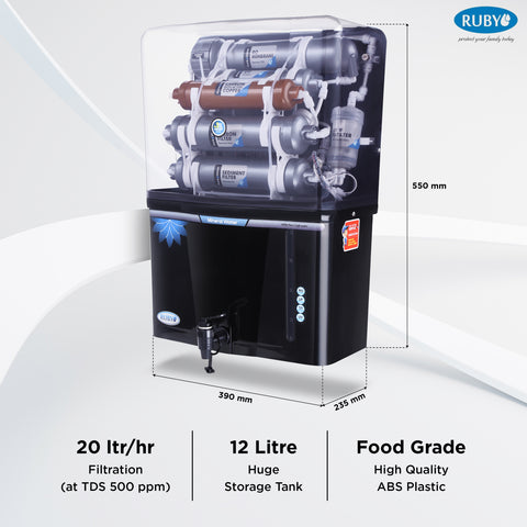 Ruby Fully Automatic Water Purifier with Silver impregnated Carbon Advanced Multi Stage RO+UV+UF 12 Litres Storage