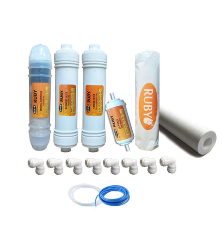 Ruby Regular RO series service Kit Compatible with all Domestic RO water purifiers Suitable for 6 months maintainence(Pre-Spun Filter,Sediment Filter,Carbon and UF Filter,Mineral Cartridge,Connectors)