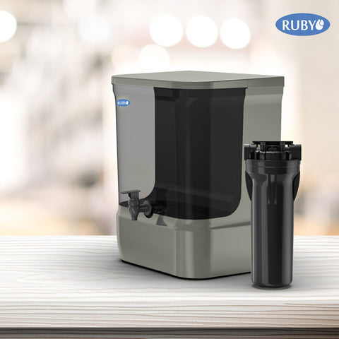 Ruby Water Purifier for Municipal water with less than TDS 200 PPM Multistage purification+ Carbon + Sediment filter + UV 9 Litres Storage Capacity, 90 litre per hour filtration capacity